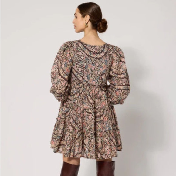 Cleobella Francesca Mini Dress XS Floral Print Boho Mini Long Bell Sleeve - Picture 3 of 10